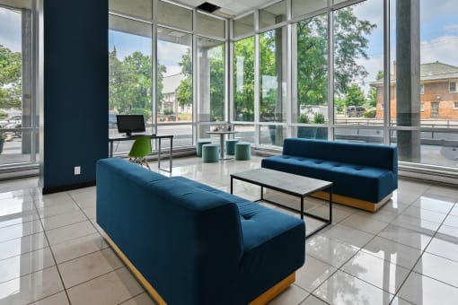 Comfortable seating area in the lobby at CityView on Meridian, Indianapolis, IN,46208