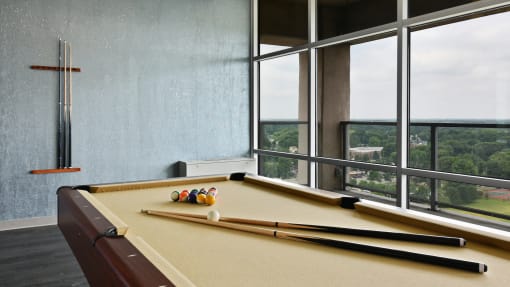 Pool table in the sky lounge at CityView on Meridian, Indianapolis, IN,46208