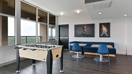 Gameroom with a foosball table in the sky lounge at CityView on Meridian, Indianapolis, Indiana, 46208