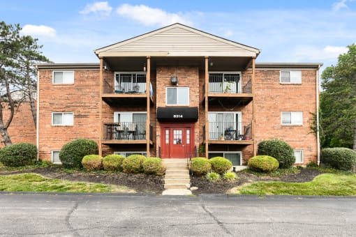 Beautiful brick buildings with private patios at Heritage Hill Estates Apartments, Cincinnati, Ohio 45227