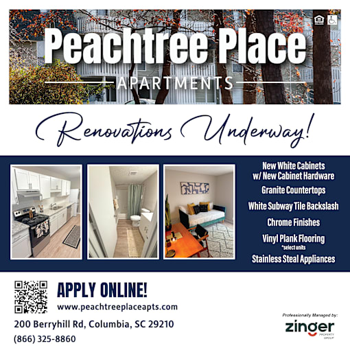 Advertisement for Renovation at Peachtree Place Apartments, Columbia, 29210