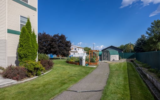 a yard in front of a house with a driveway and a yard with a yard
