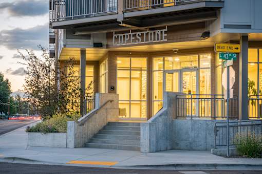 Apartment Entrance With Signage at Copestone Apartments, Garden City, ID