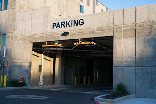 Parking Garage Entrance at Copestone Apartments, Garden City, 59808