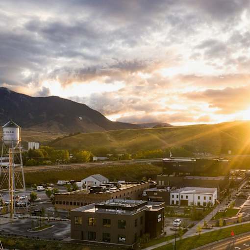 City at sunset at Cannery Flats, Bozeman, MT, 59715