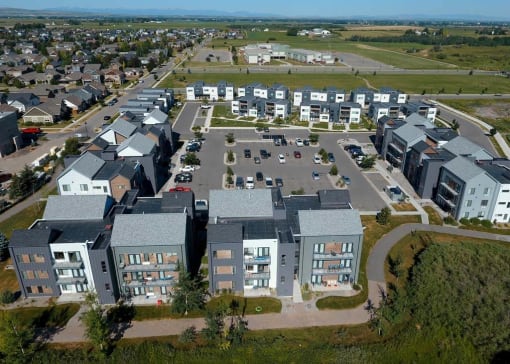 Aerial Exterior View Of Buildings at West Village at Four Points, Bozeman, 59718