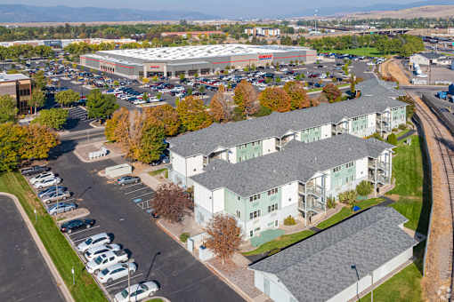 Aerial view of building and parking lot at Great Northern, Missoula, MT, 59808
