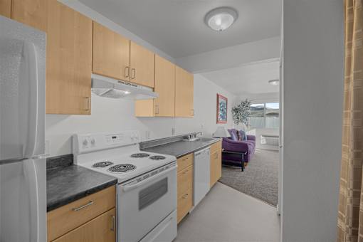 kitchen with wooden cabinets at Great Northern, Montana