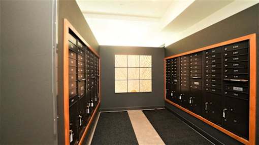 Secure resident mail room at Morrow in St. Paul, MN, near University Ave and the Green Line light rail station.