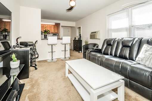 Living Room With Kitchen View at Garwood Gardens Apartments, Garwood, NJ, 07027