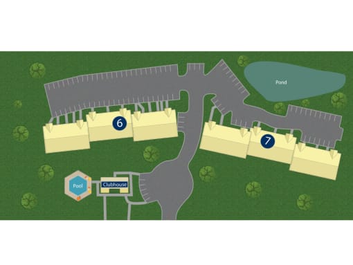 a site plan of a parking lot with buildings and a sign