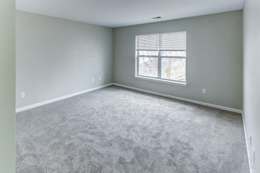 an empty room with carpet and a window