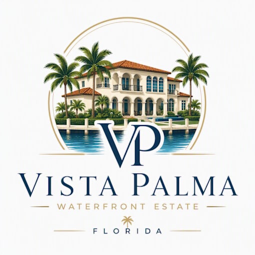 A logo for Vista Palma Waterfront Estate in Florida.