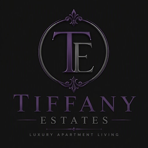 The image is a logo for Tiffany Estates, a luxury apartment living company.