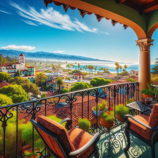 A balcony with two chairs and a table overlooking a scenic view.