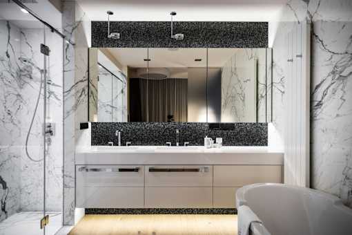 bathroom with granite walls shower and bathtub