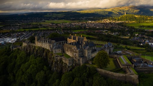 an aerial view of stirling castle with stirling city in the background