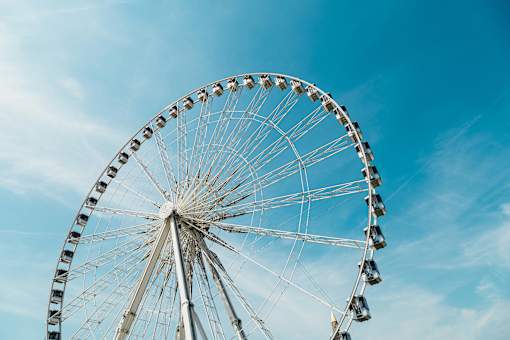 A large Ferris wheel against a blue sky.