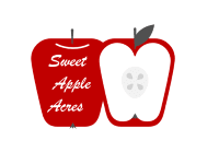 a red apple with the words sweet apple acres on it