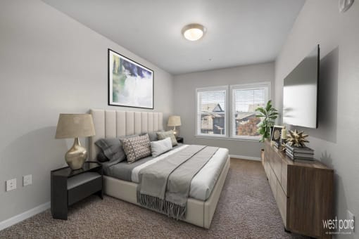 Bedroom of an apartment at west parc in bethany village located near portland and beaverton oregon
