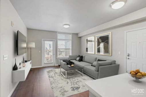 Living room of an apartment at west parc in bethany village located near portland and beaverton oregon 2023