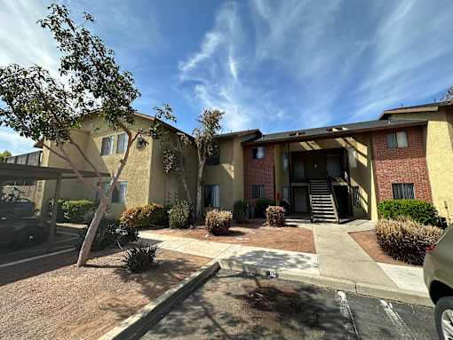 Landscaping in front of units at Riverdale Apartment Homes in Hemet, California.