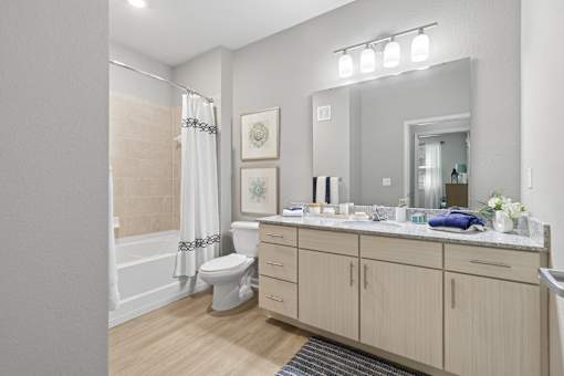 A bathroom with a toilet, sink, and mirror.
