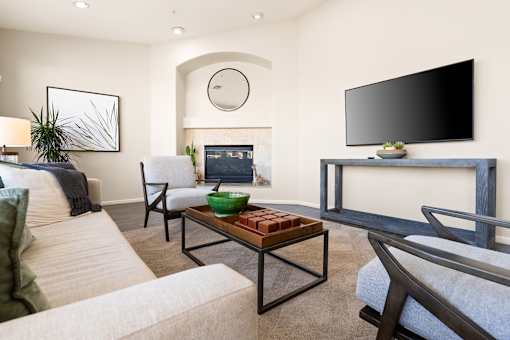 Fireside lounge in the clubhouse - Arrowhead Landing Apartments