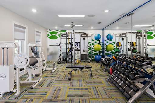 24-hour fitness center with weight equipment - Evergreen Lenox Park