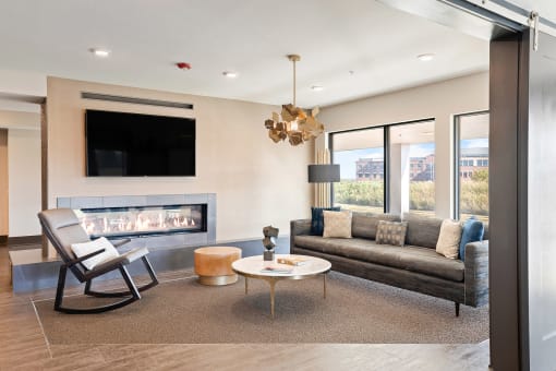 Element 25 clubhouse with fireplace and lounge seating
