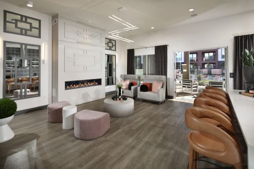 Resident clubhouse great room with fireplace - NOVA at Green Valley