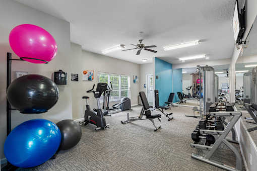 Fitness center with weight training equipment - The Colony at Deerwood Apartments
