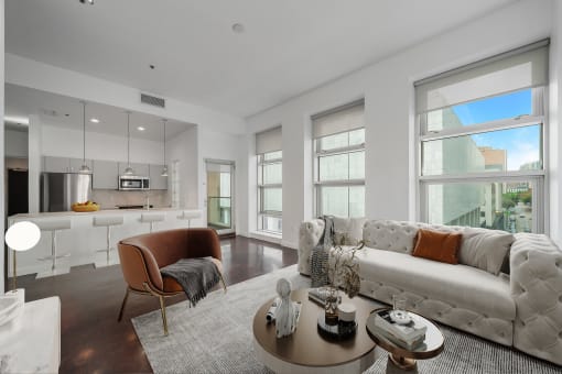 a living room with a couch and a coffee table