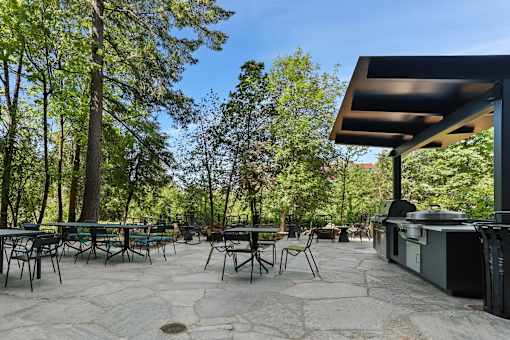 BBQ grilling station with ample seating - Willow Apartments