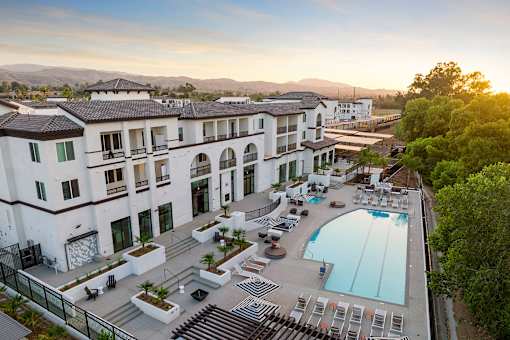 Aerial of the resort-style swimming pool and spa - The Venue at Orange