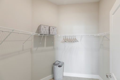 The Airdrie at Paoli Station walk-in closet with white wired shelves