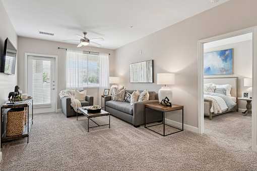 Lighted ceiling fans in living rooms - First and Main Apartments