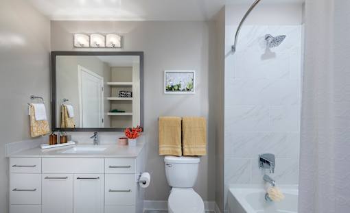 Quartz countertops in bathrooms - Rockwell at Crown