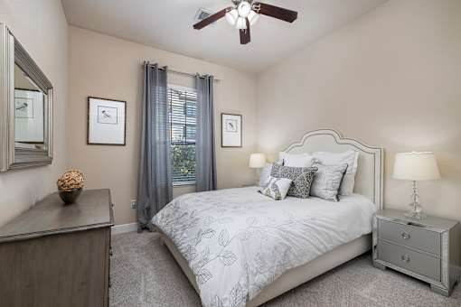 Lighted ceiling fans in master bedrooms - Monterra Las Colinas Apartments
