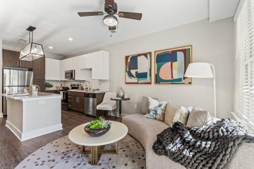 Element 29 Apartments - Open concept floor plan with ceiling fan