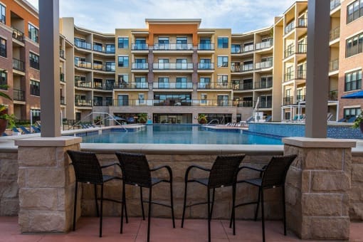 outdoor seating with BBQ and pool at 44 Washington, Kansas City, MO, 64111