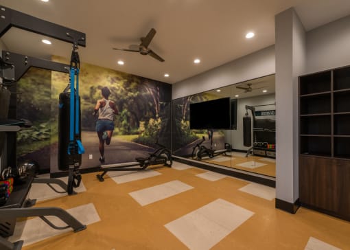 24-hour accessible fitness center stretch and recharge room at ONE28, Olathe