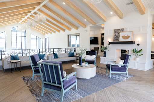 Open concept living room with exposed beam ceiling 1 at The Crest at Acworth Apartments, Acworth, GA