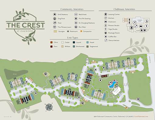 A map of The Crest at Oakwood community center.