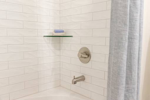 White Tiled shower at The Crest at Oakwood, Oakwood, GA, 30566