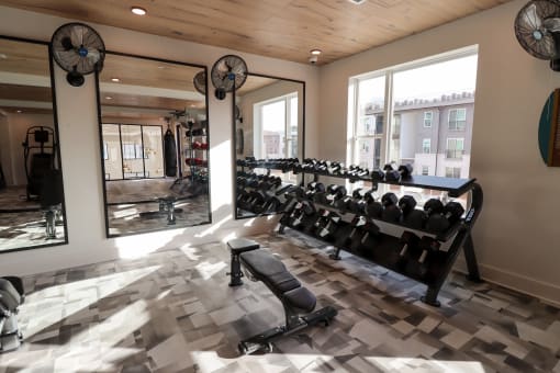 The Wren Fitness Studio free weights and large mirrors located in Lawrenceville,GA