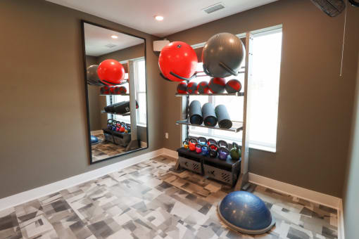 The Wren Fitness Studio yoga room equipment located in Lawrenceville,GA