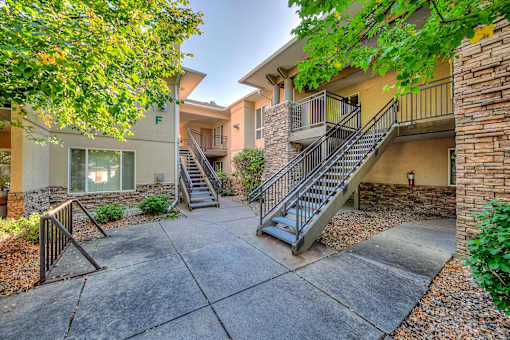 our apartments have a patio and stairs for residents to enjoy