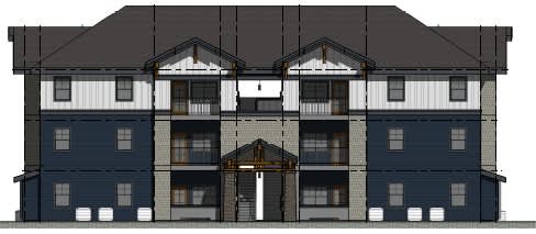 Trappers Perch Apartments building with a central entrance.