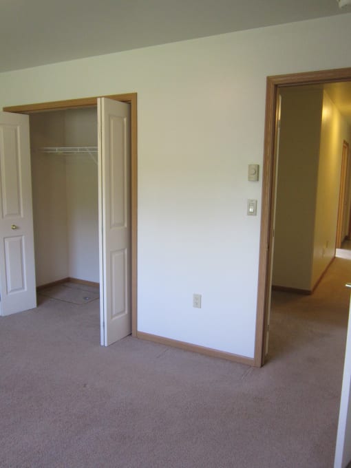 Image of hallway and a large closet with hanger rack